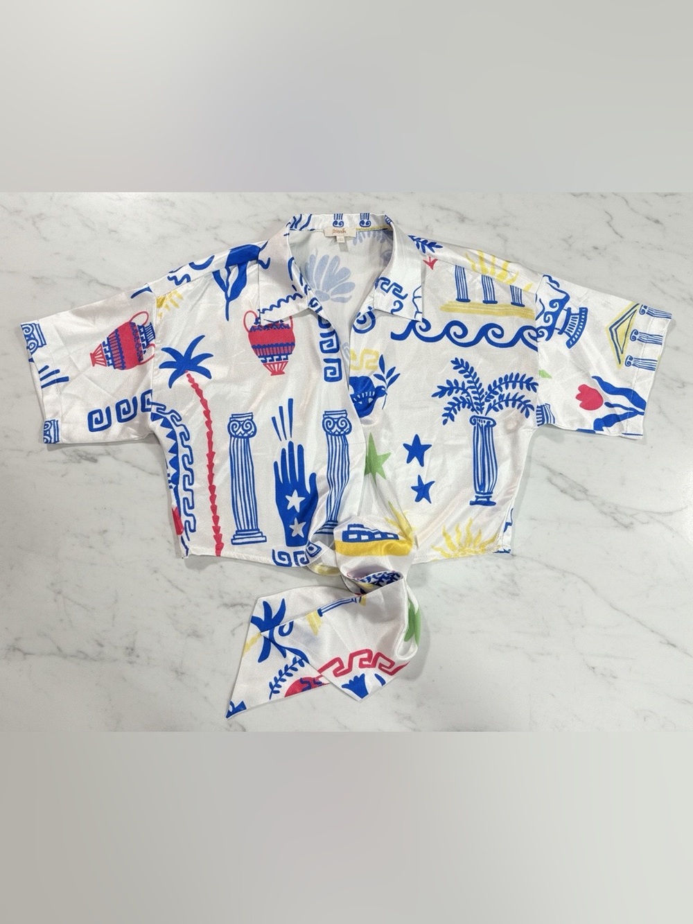 Peach Women’s Large‎ Graphic Print Satin Kimono Style Crop Top